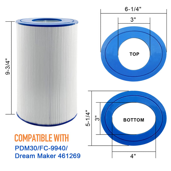Poolimpid Oval Spa Filter 2 Pack - 30 Sq.ft Hot Tub Filter Cartridge, Compatible With PDM30 Dream Maker & Filbur FC9940