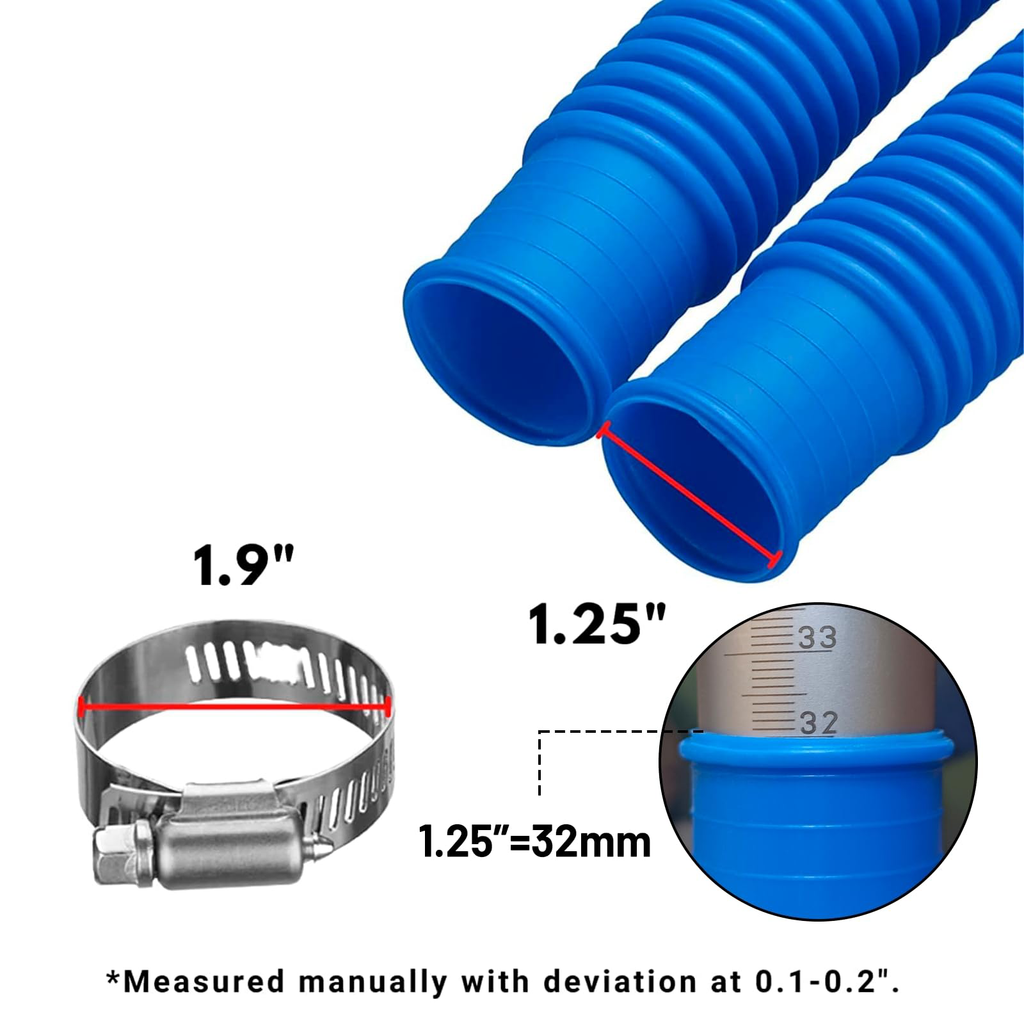 Zotee Pool Pump Replacement Hose, 1.25 x 41 Inch for compatible with Intex Filter Pump 607, 637 and 32mm Above Ground Pools include 6 Hose Clamps, Replace for compatible with Intex Hose